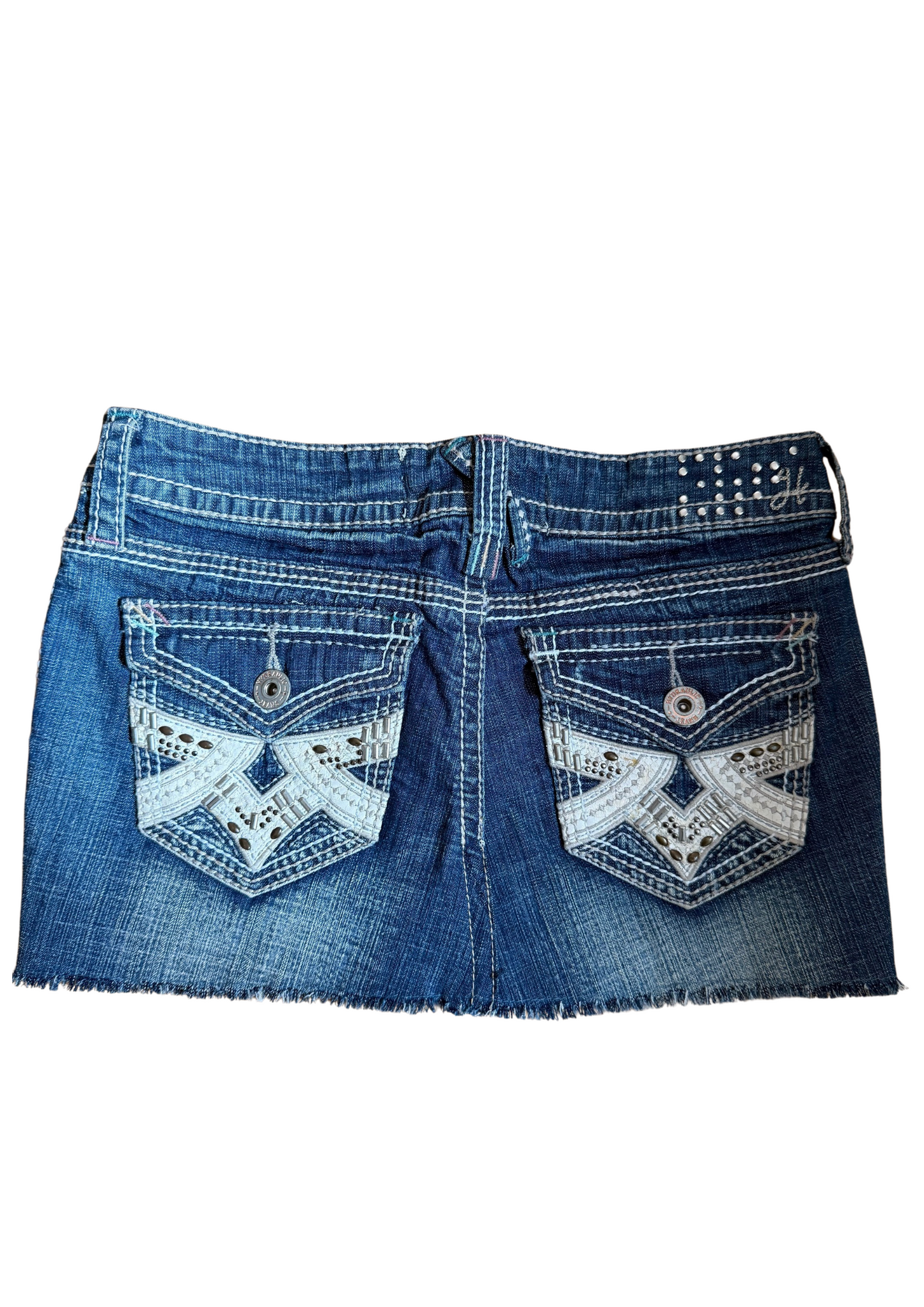 Y2K Denim mini skirt with bedazzled detailing in the back UK size 6