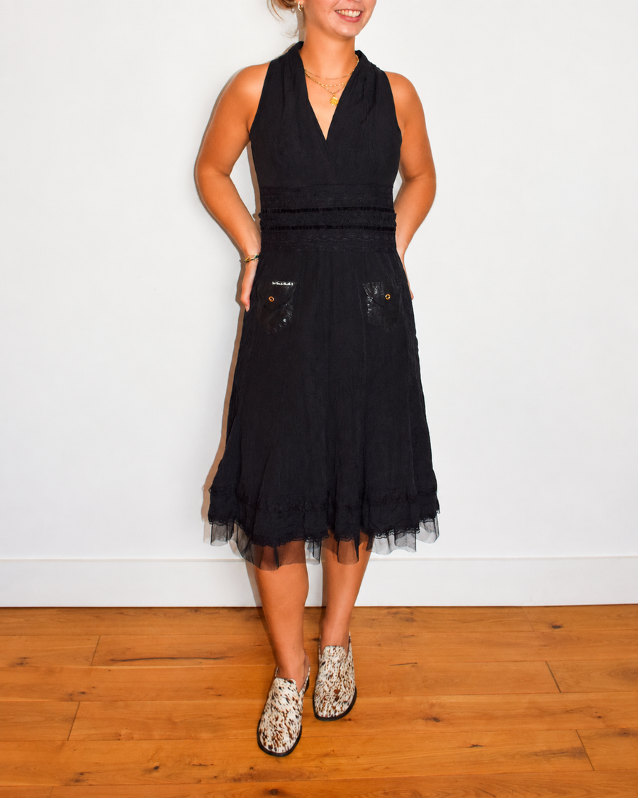 Black maxi dress with lace detailing