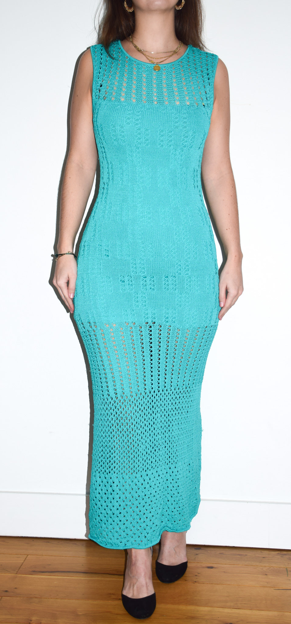 Turquoise crochet maxi dress UK size 10