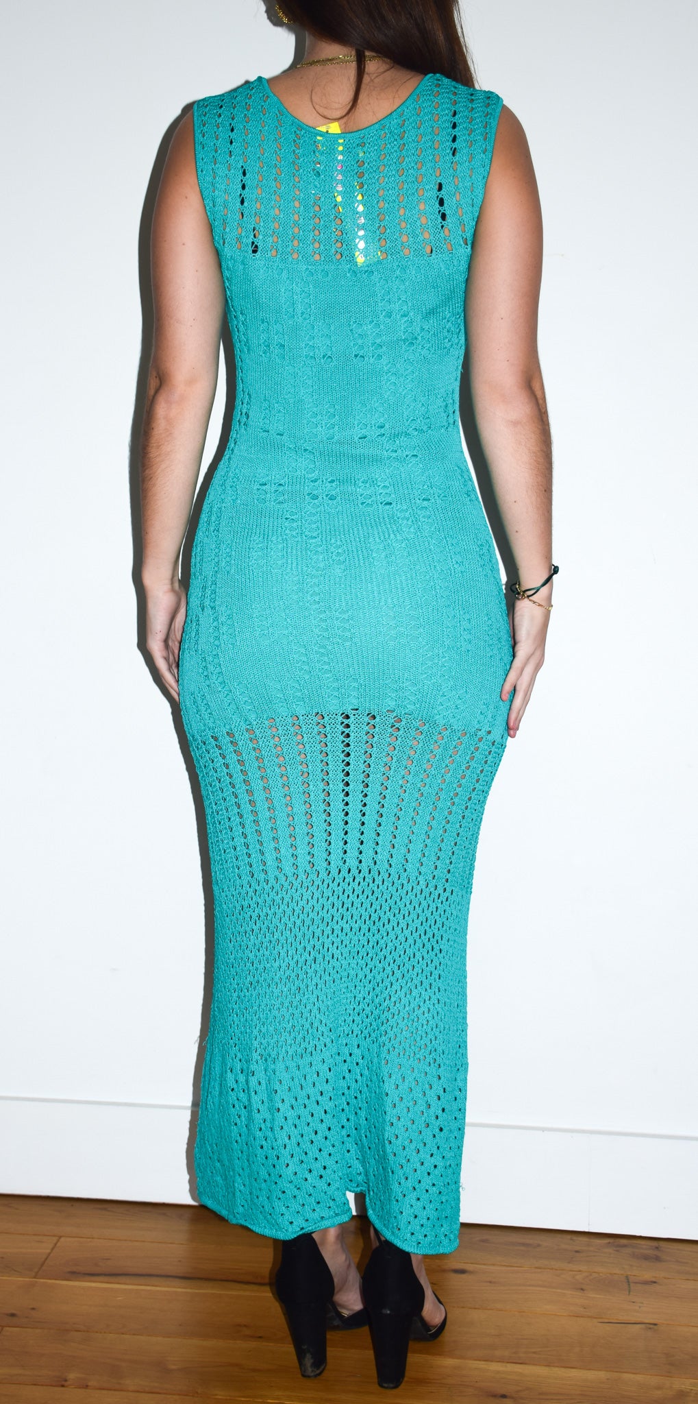 Turquoise crochet maxi dress UK size 10