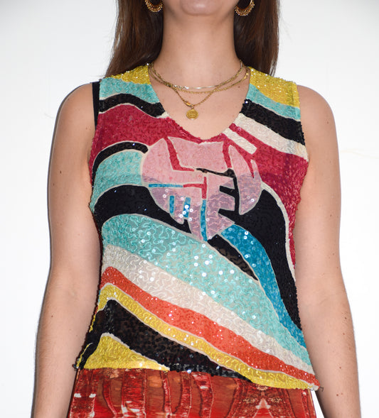 Beaded multicoloured summer top UK size 10