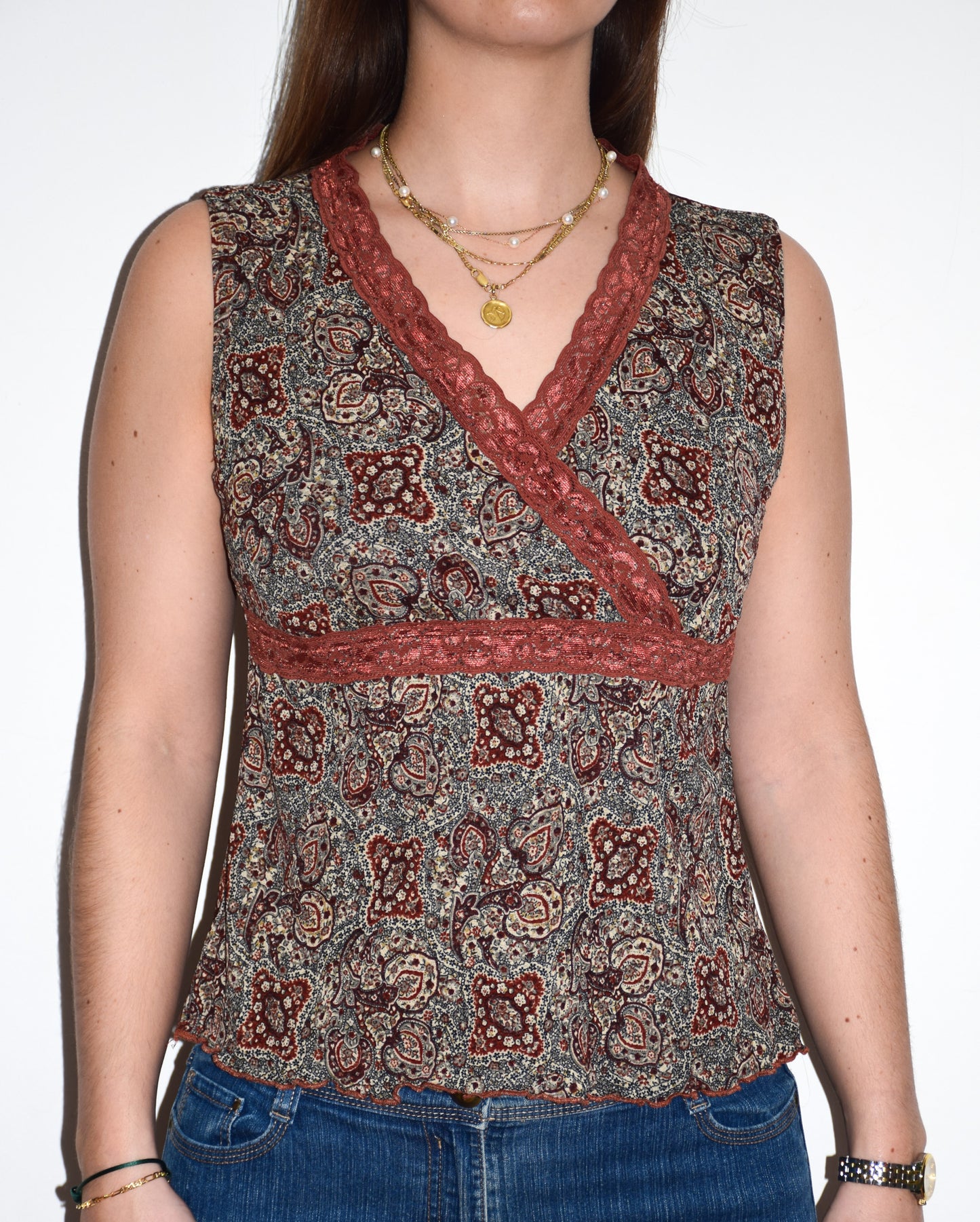 Vintage 80s style Paisley Print Vest Top UK size 10-12