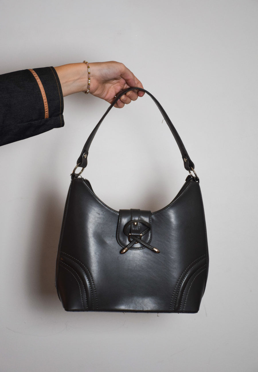 Grey leather handbag