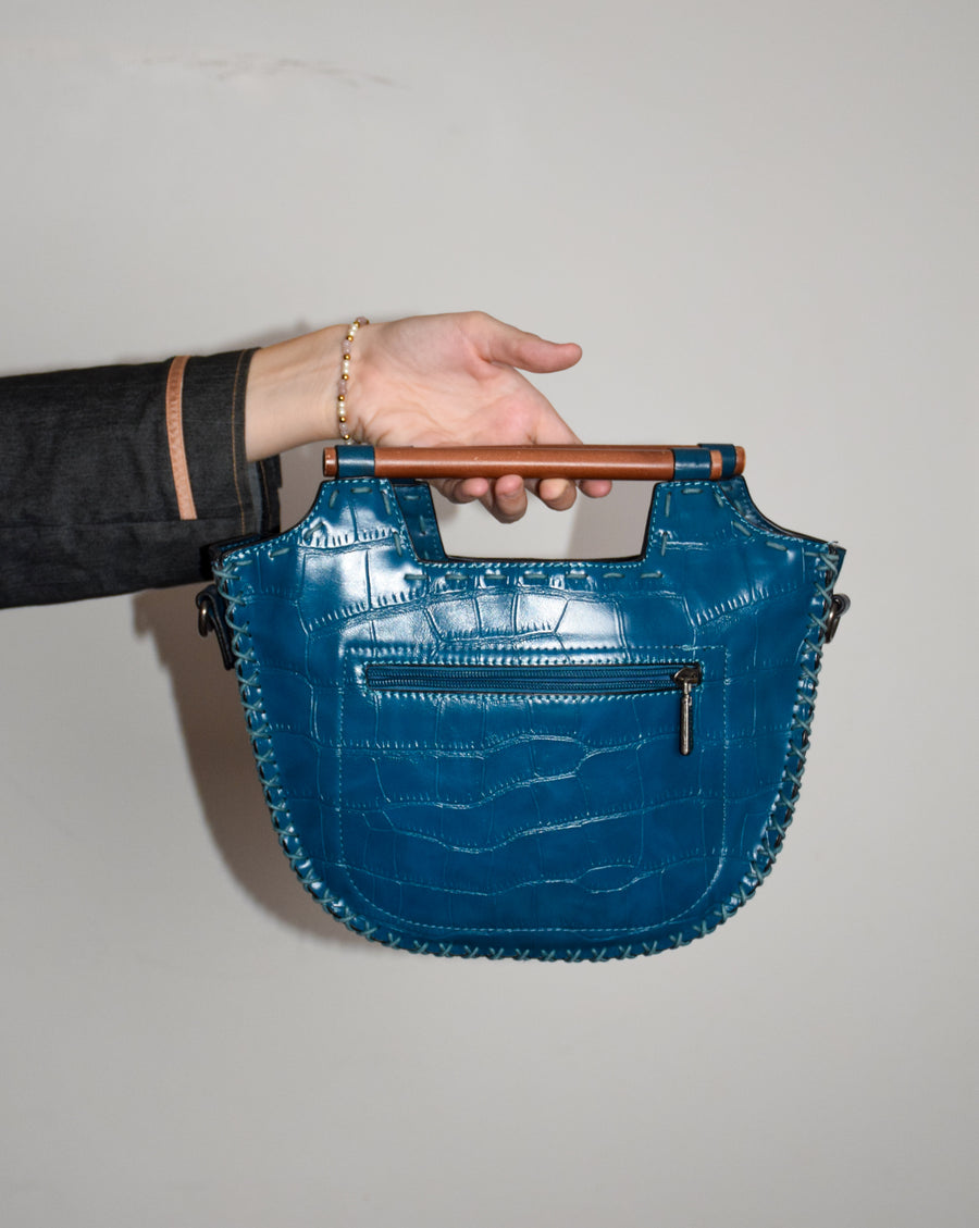 Blue crocodile print purse