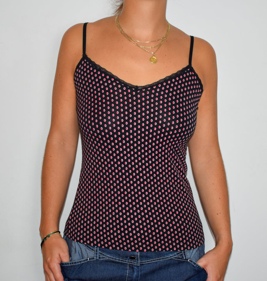 Red and black polka dot cami