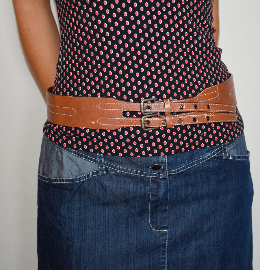 Brown two buckle belt