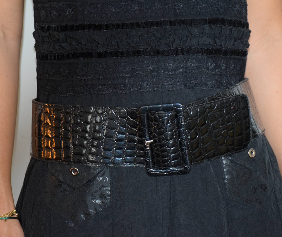 Black crocodile imitation synthetic belt