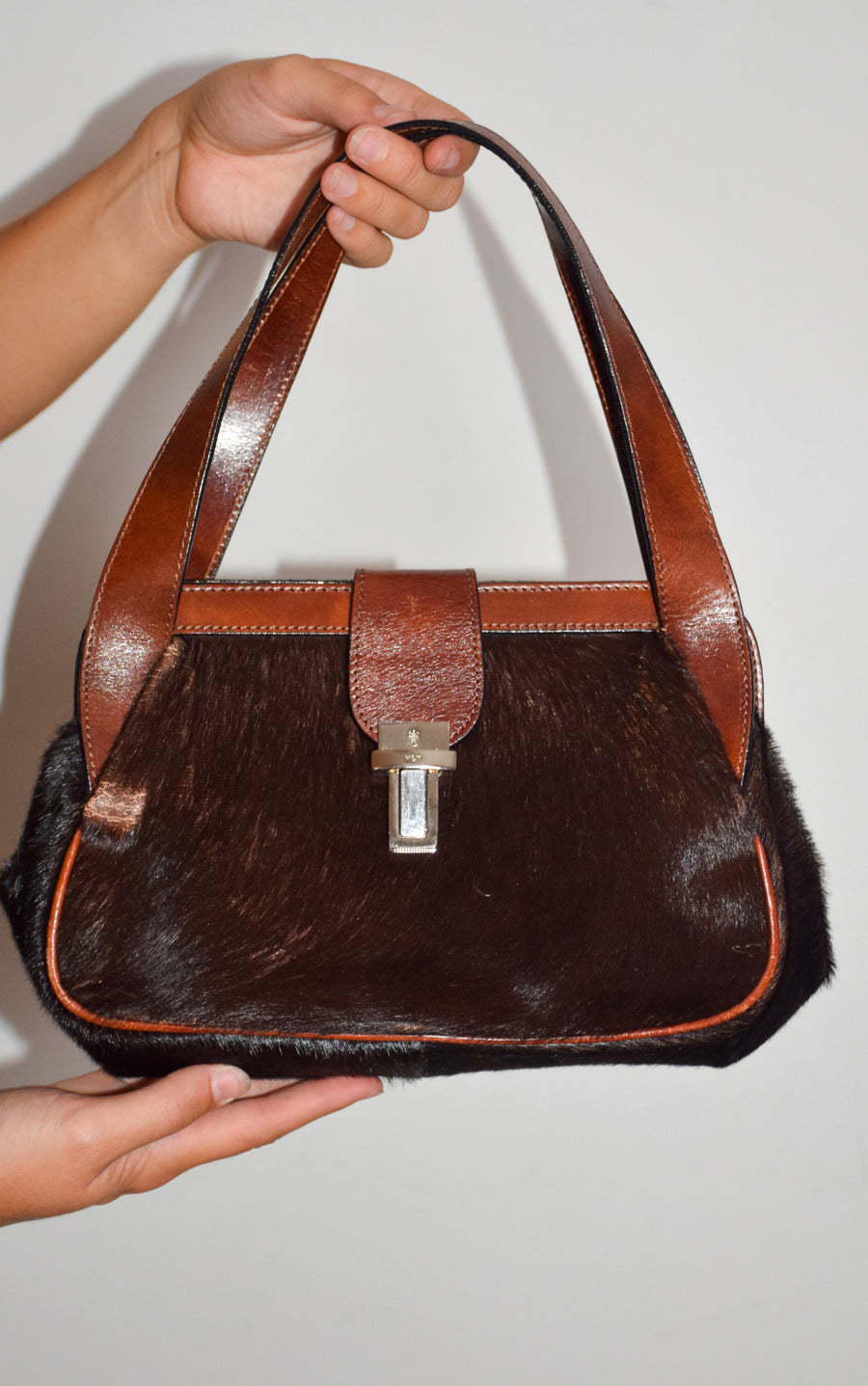 Brown fur hand bag