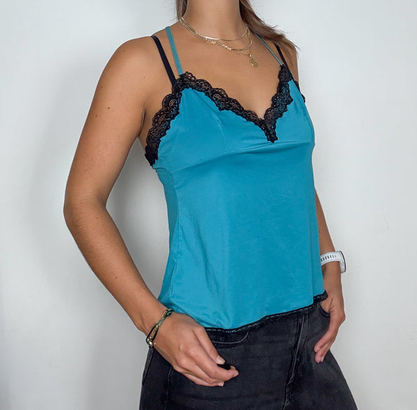 Turquoise lace-trim camisole
