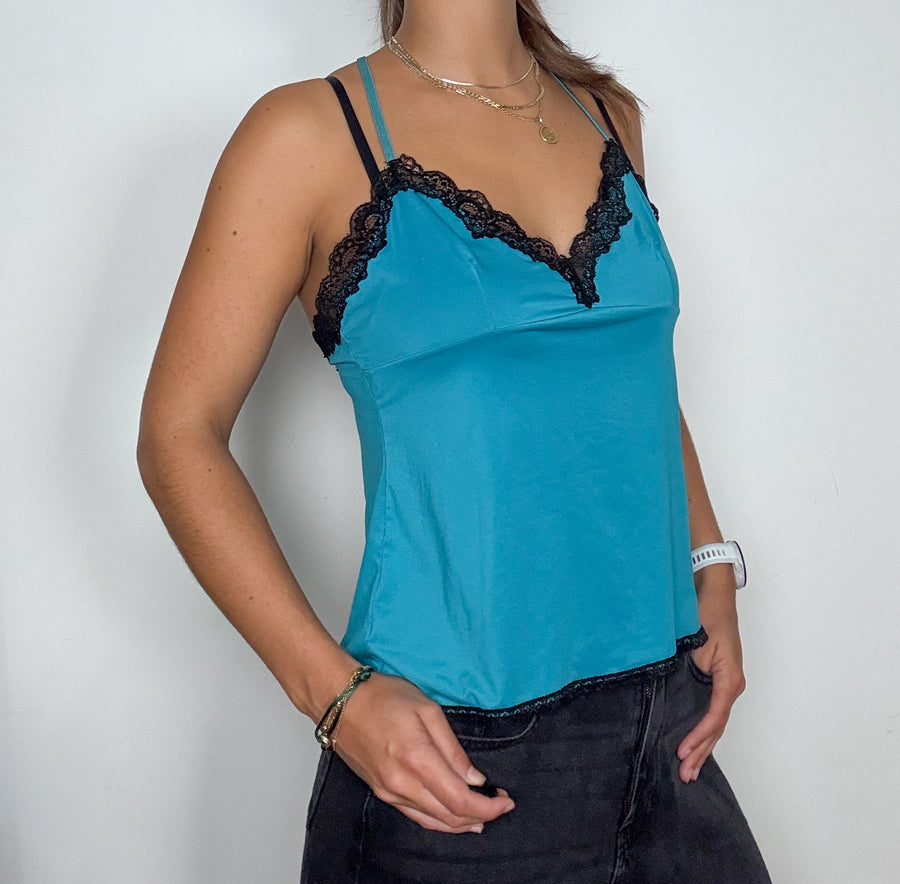 Turquoise lace-trim camisole