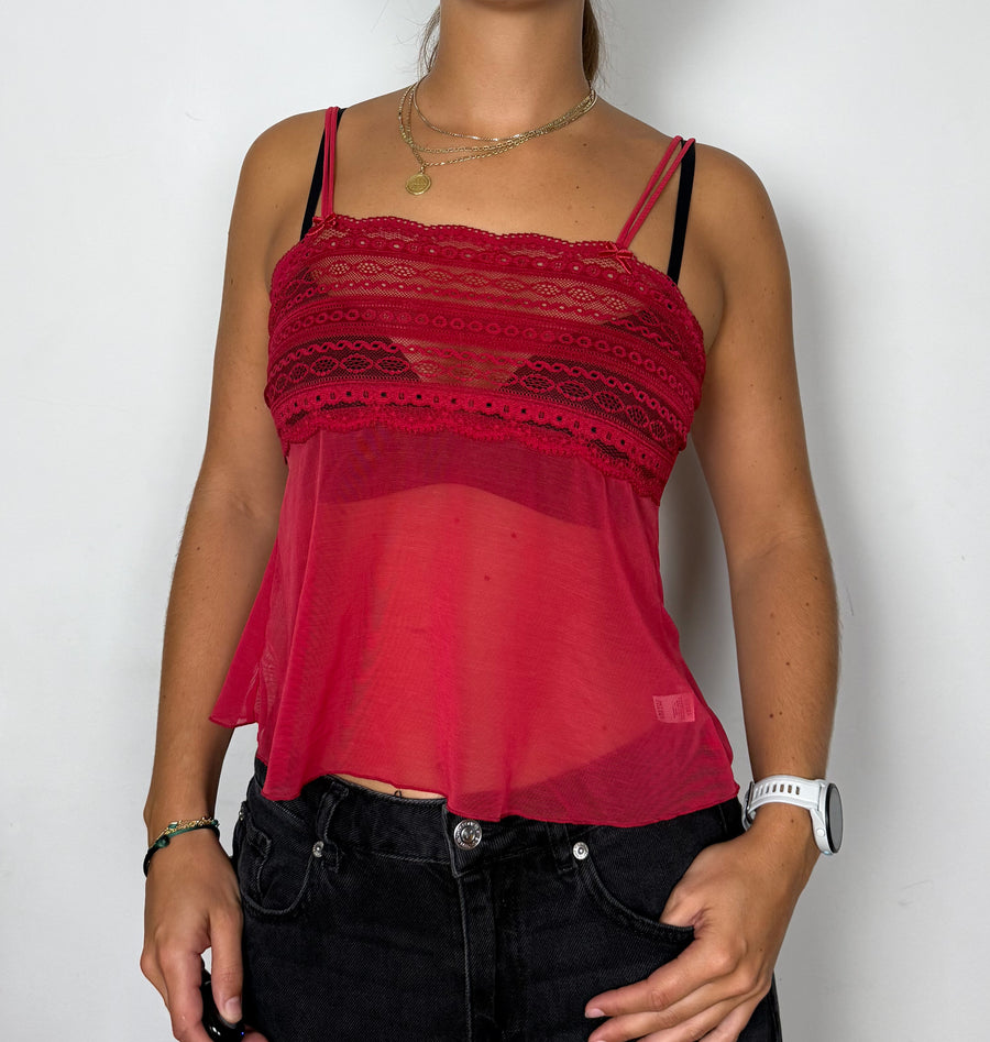 Cherry red lace camisole