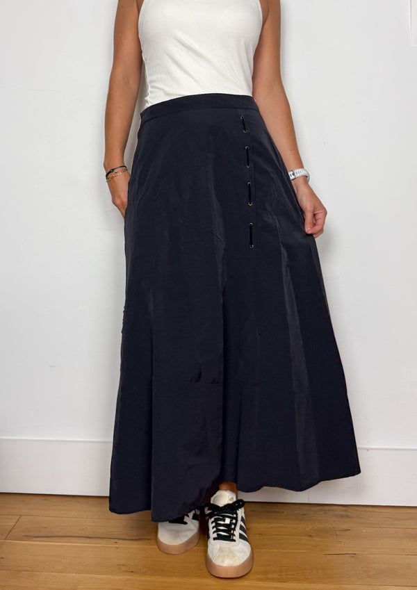 Black cargo midi skirt