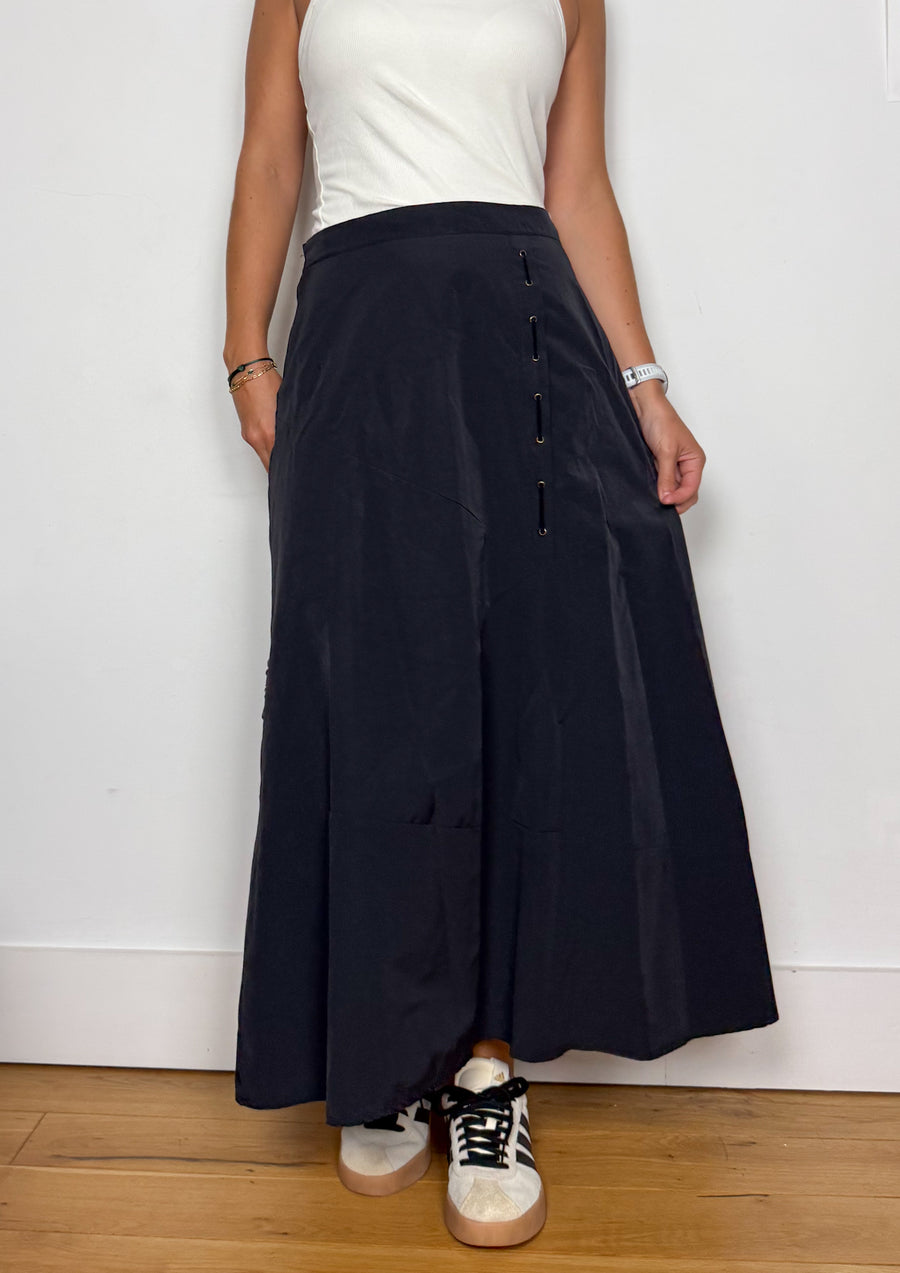 Black cargo midi skirt