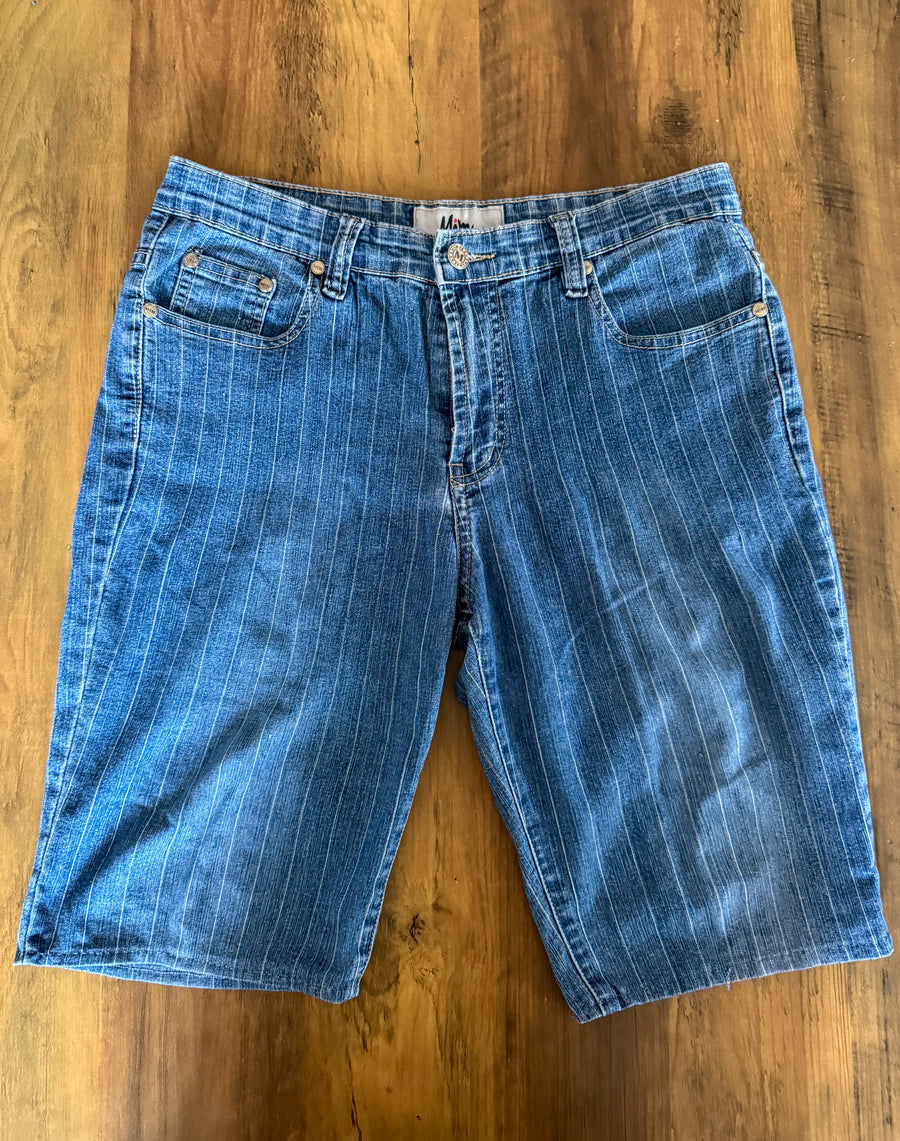 Light blue stripped denim shorts