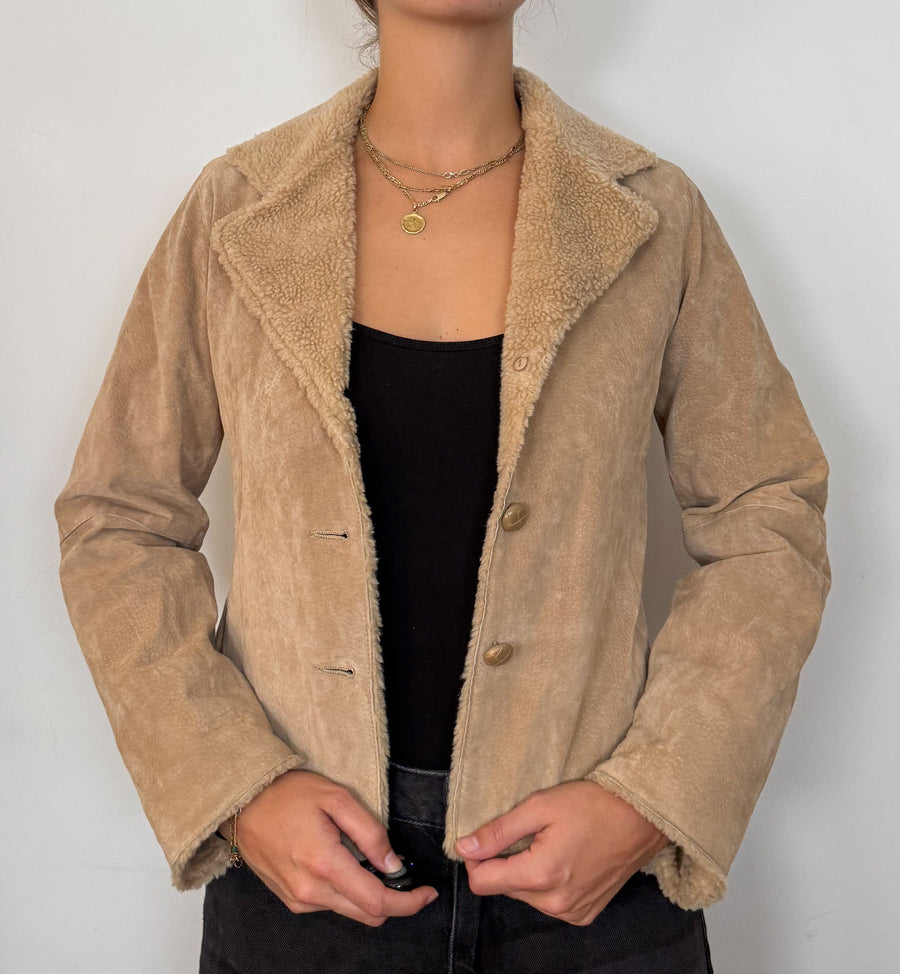 Cream suede leather jacket