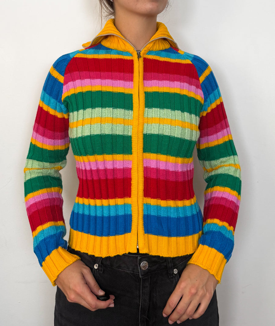 Multicoloured stripped zip up jumper