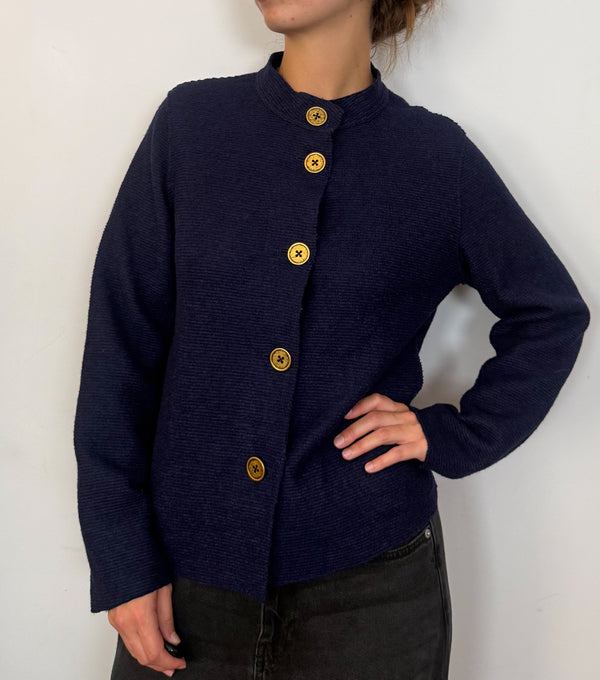 Navy gold button cardigan