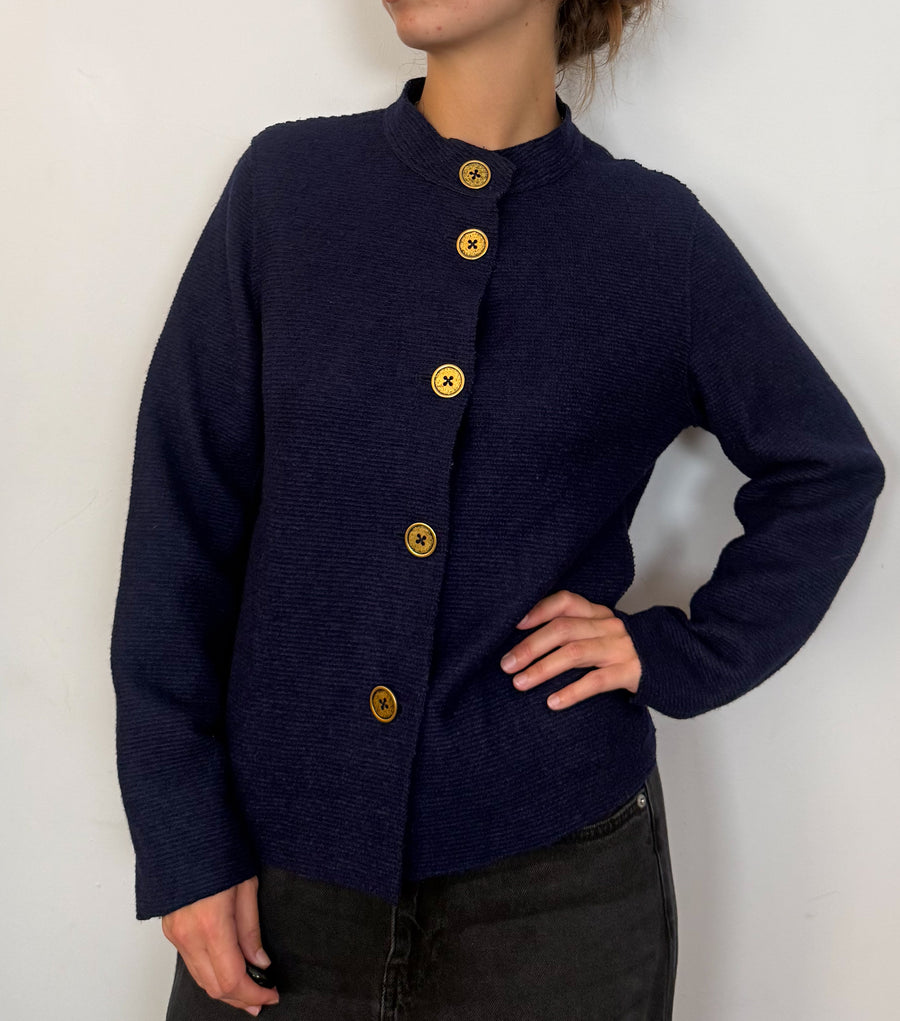 Navy gold button cardigan