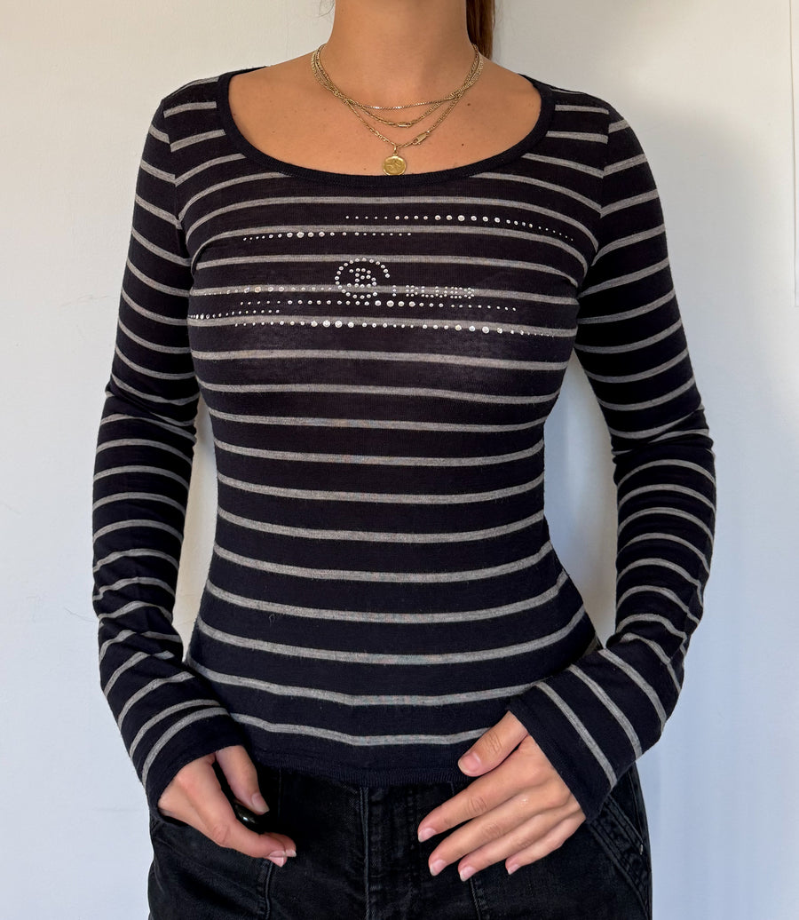 Long sleeve wool stripped top