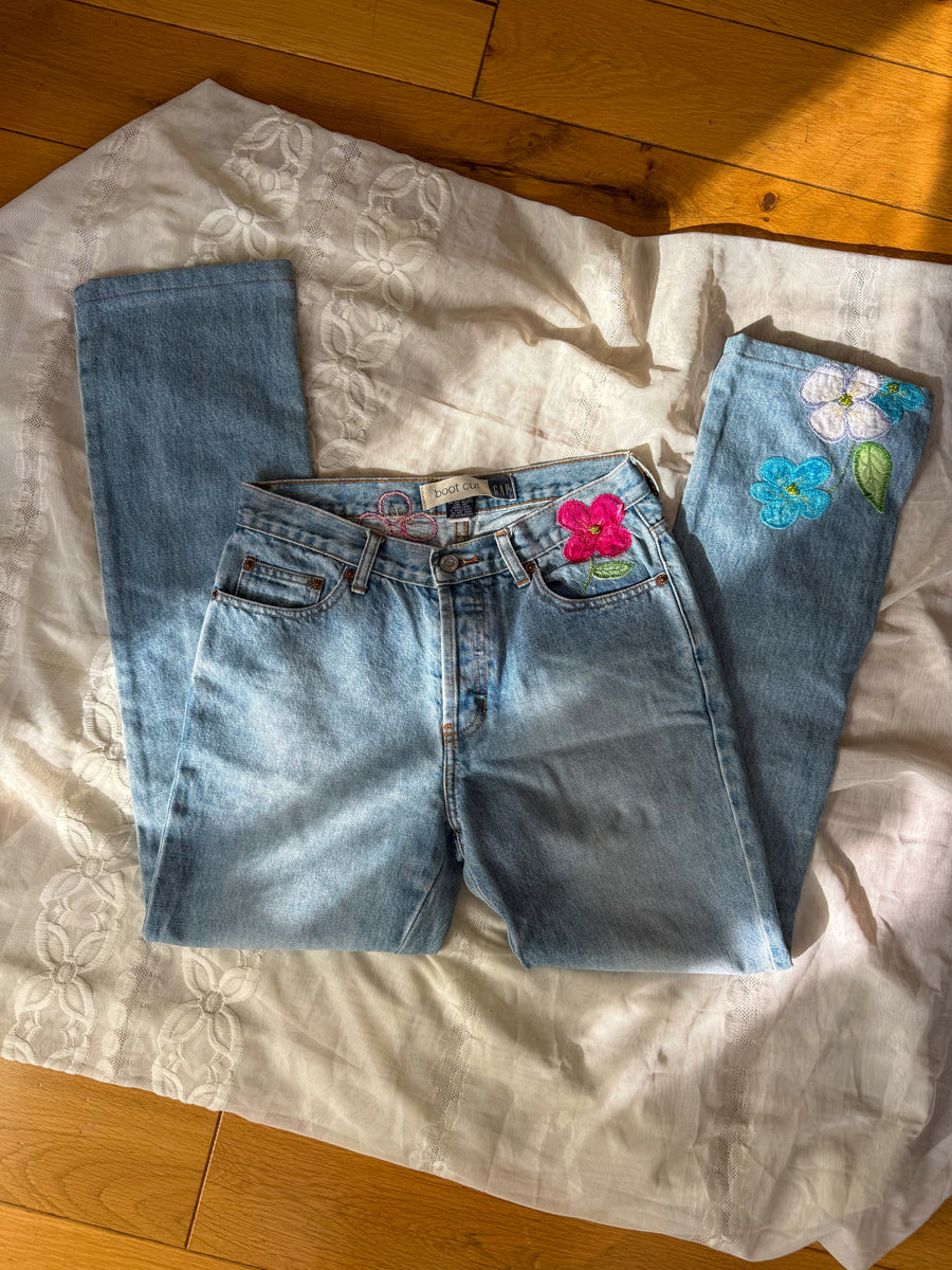 Blue Gap Bootcut flower embellished jeans UK size 8